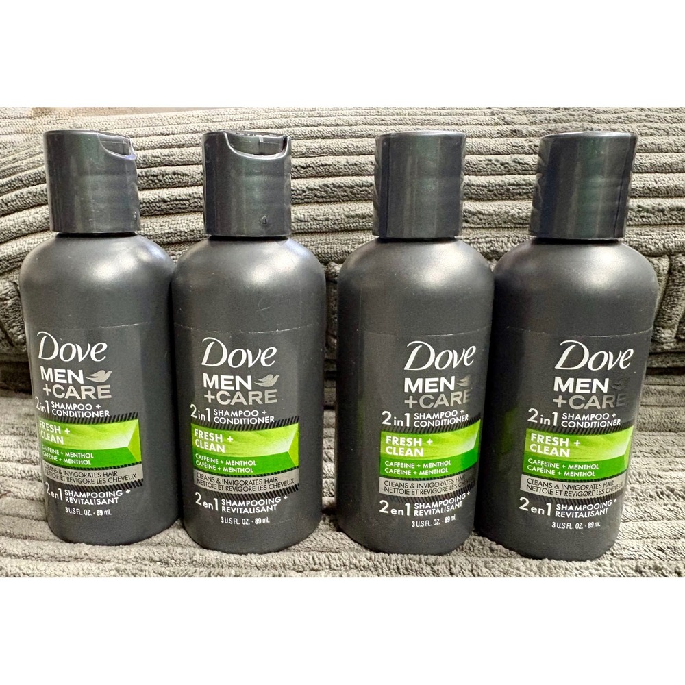 4 Pack Dove Men+Care Fresh & Clean 2-in-1 Shampoo and Conditioner 3oz Travel Sz.